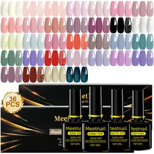 MeetNail Gel Polish Set - Fingertip Palette, 32 Color Polish Set with Base Top Coat Pink Red Blue Purple Brown Nude Green Black White Uv LED Lamp Nails Gifts for Women,Cutics Manicure,Cosmetic