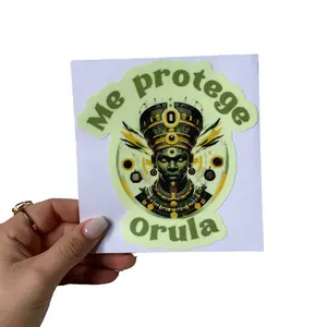 Orula Sticker Fluorescente "Me protege Orula" - Waterproof Car & Window Decal - Orisha of Wisdom - Intense Glow - Spirituality & Protection