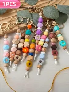 1 New  Silicone Colorful Daisy Keychain | DIY Daisy Keychain | Silicone Bead Keychain, Multi-Functional Bag Charm, Bracelet | Cute, Girly Accessory for Bags, Wallets, and Car Keys | The Perfect Gift for Friends During the Holidays