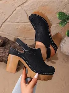 Women's Fashion Chunky Heel Sandals, Adjustable Velcro Anklet and Toe Cover, Summer Thick Sole High Heels for Casual or Formal Wear