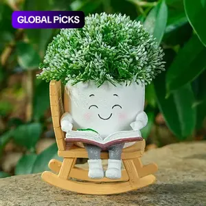 Resin Rocking Chair Bookworm Planter Pot, Swinging Planter, Cute Cartoon Angel Theme Succulent Plant Holder, Indoor Outdoor Garden Decor, Unique Gift for Plant Lovers #GLOBAL PICKS