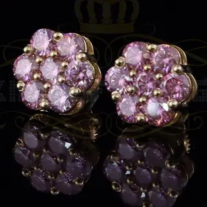 Mens/Women's 925 Silver Yellow 2.25ct VVS D Pink Moissanite Floral Stud Earrings