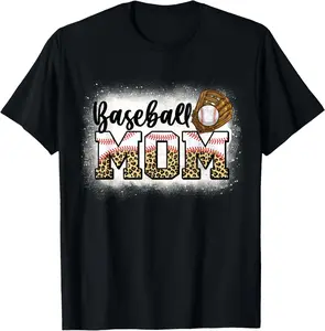 Bleached Baseball Mom Leopard Mother's Day T-Shirt
