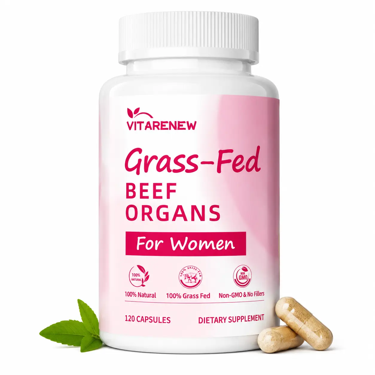 Grass-Fed Beef Organ Supplement for Women – Premium Liver, Kidney, Heart & Pancreas Capsules with Vitamins & Herbs, Daily Wellness Support, 120 Count