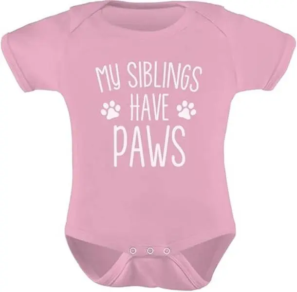 Tstars Funny My Siblings Have Paws Baby Bodysuit for Dog Cat Lover Family Pet Themed Infant Outfit for Boys & Girls Pink Japan