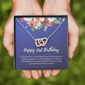 21st Birthday For Her Gift, 21st Birthday Gift For Her, Twenty First Birthday Gift For Daughter Niece Friend Goddaughter, Two Hearts, Anniversary gift, Necklace With Message Card & Box