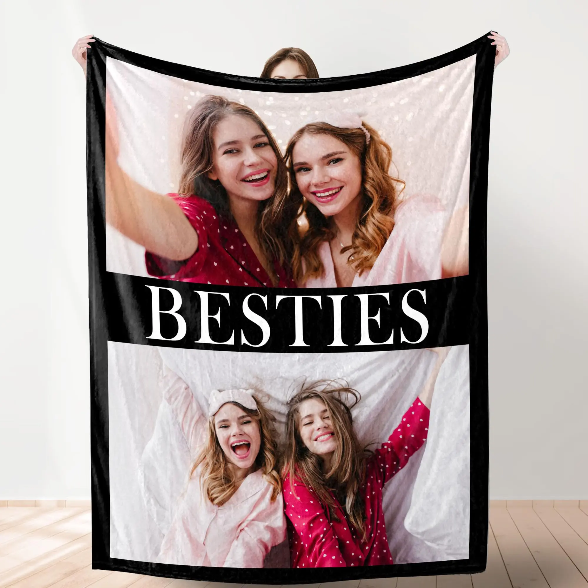 Customized Watercolour Crochet Photo Blanket - Soft, Glam, Durable, Lightweight, Wrinkle-Resistant, Stain-Resistant, Machine-Washable 203x152cm Throw, Personalized Gift for Sisters (Christmas, Birthday)
