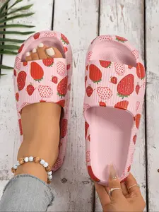Women's Strawberry Pattern Slides, Soft Comfortable Non-Slip Casual Slippers, Summer Beach Sandals, Fashionable Indoor & Outdoor Walking Shoes
