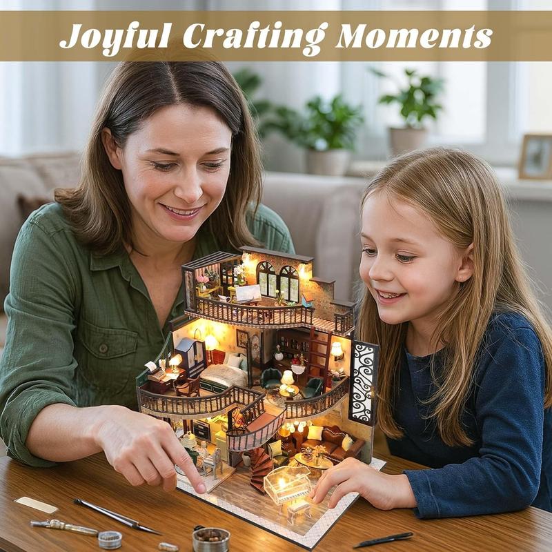 DIY Miniature House Kit, Tiny Home Kit with LED Light, Mini House Build Craft Kits for Adults and Teens, Home Decor Creative Gift for Family/Friends (Dream Building Pavilion)