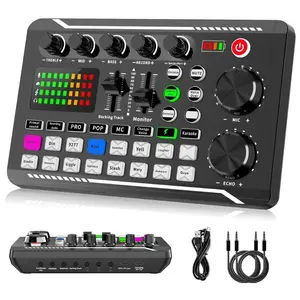 F998 Live Sound Card Audio Mixer, Podcast Audio Interface with DJ Mixer Effects, Voice Changer with Sound Effects for Karaoke Live Streaming Record Gaming