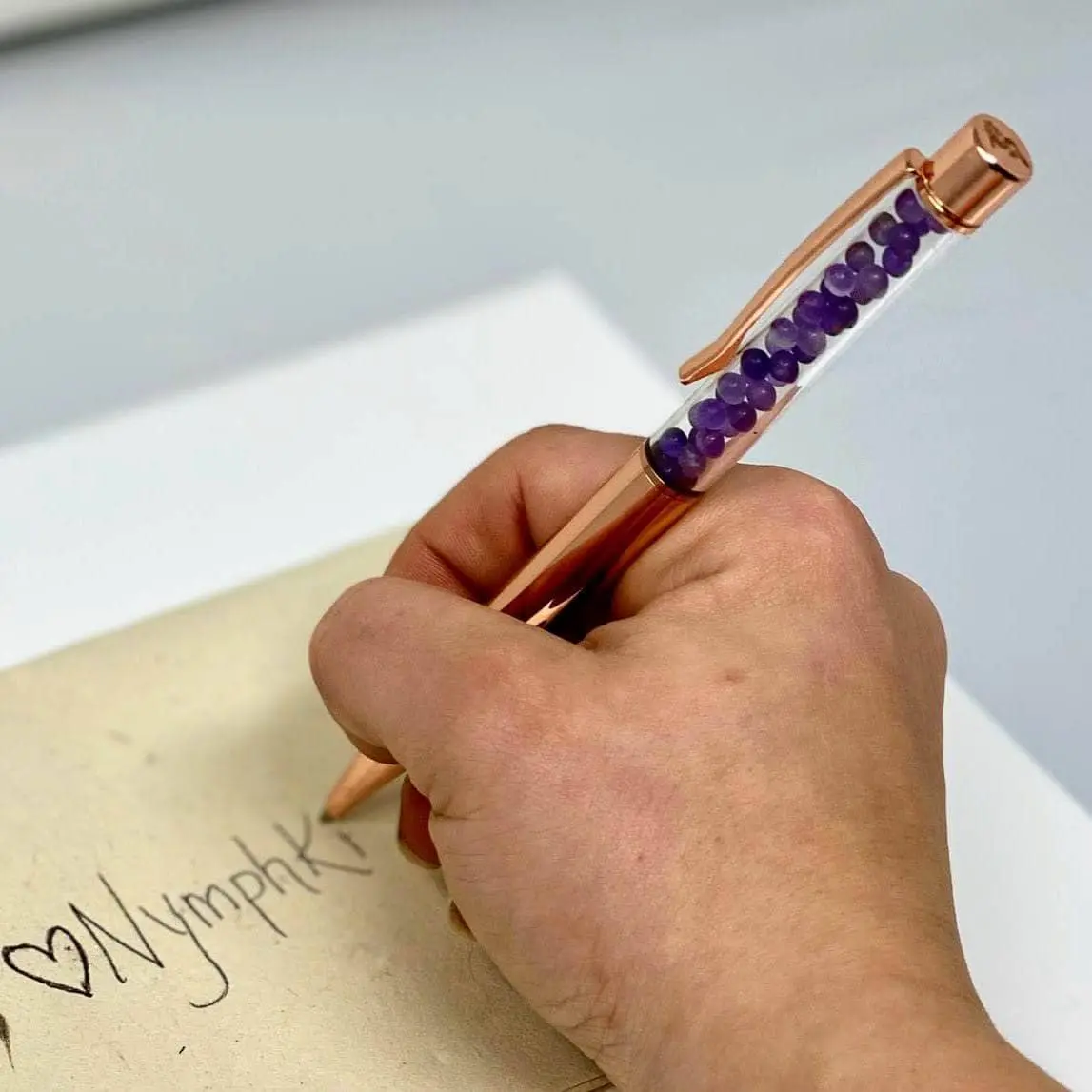 Amethyst Infused Rose Gold Pen – Write with Intention & Seeded Paper