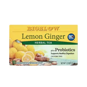 Bigelow Lemon Ginger Plus Probiotics, Caffeine Free, Herbal Tea Bags, 18 Count