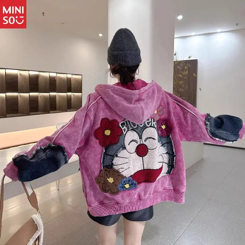 Women's Oversized Hoodie | Plush Lined Baseball Jacket | Hip Hop Cartoon Style
