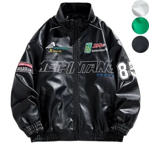 Men's Woven Casual Racing Jacket - Figure Design, Letter Graphic, Stand Collar, Long Sleeve, Zip-Up Streetwear Outerwear, No