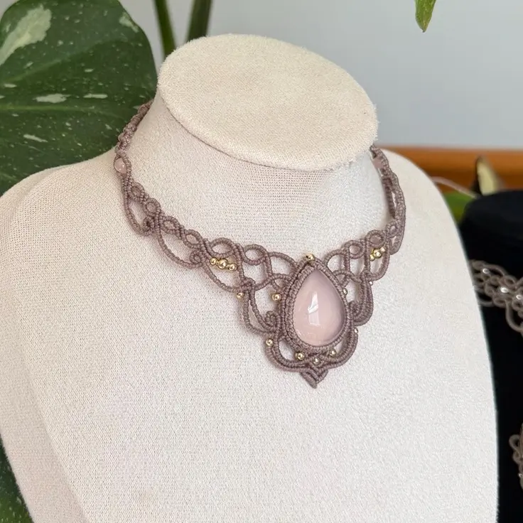 Handmade Rose Quartz Macrame Necklace, Whisper of Love Crystal Jewelry, Gift for Her