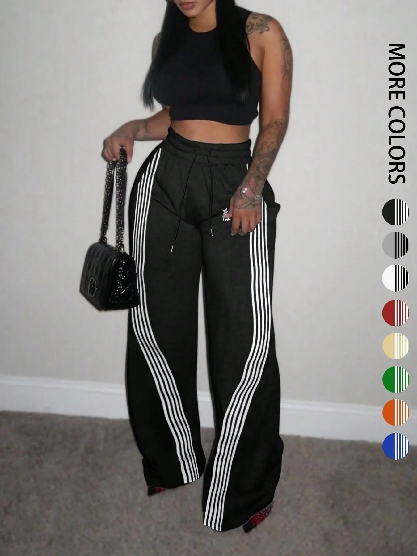 Women's Colorblock Striped Print Drawstring Waist Sweatpants, Comfy, Casual Pocket Pants for Daily Wear, Ladies Casual Fashion Bottoms for All Seasons, Casual Streetwear Pants