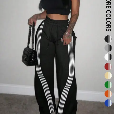 Women's Colorblock Striped Print Drawstring Waist Sweatpants, Drawstring Side Stripes, Casual Comfy Pants with Pocket, Ladies Fashion Bottoms for All Seasons, Casual Streetwear Pants for Daily Wear