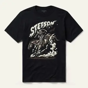 Stetson Unisex Bucking Horse Cowboy Dust Black 100% Cotton S/S T-Shirt