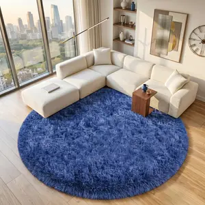 COLLA Round Ultra-Soft Plush Area Rug, Blue Modern Fluffy Shag Circular Non-Slip Floor Carpet for Bedroom Indoor Home Decor, Ideal For Home Decor