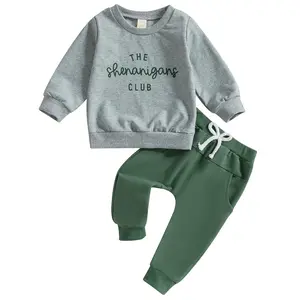 Canrulo Baby Boy St Patricks Day Outfit Long Sleeve Sweatshirt Solid Sweatpants Toddler Irish Spring Clothes Set