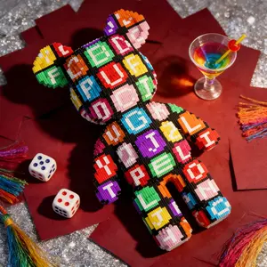Letter Print Bear 3D Puzzle Building Blocks Decoration, Bookshelf Home Office Cabinet Decor, Party Living Room TV Stand Display