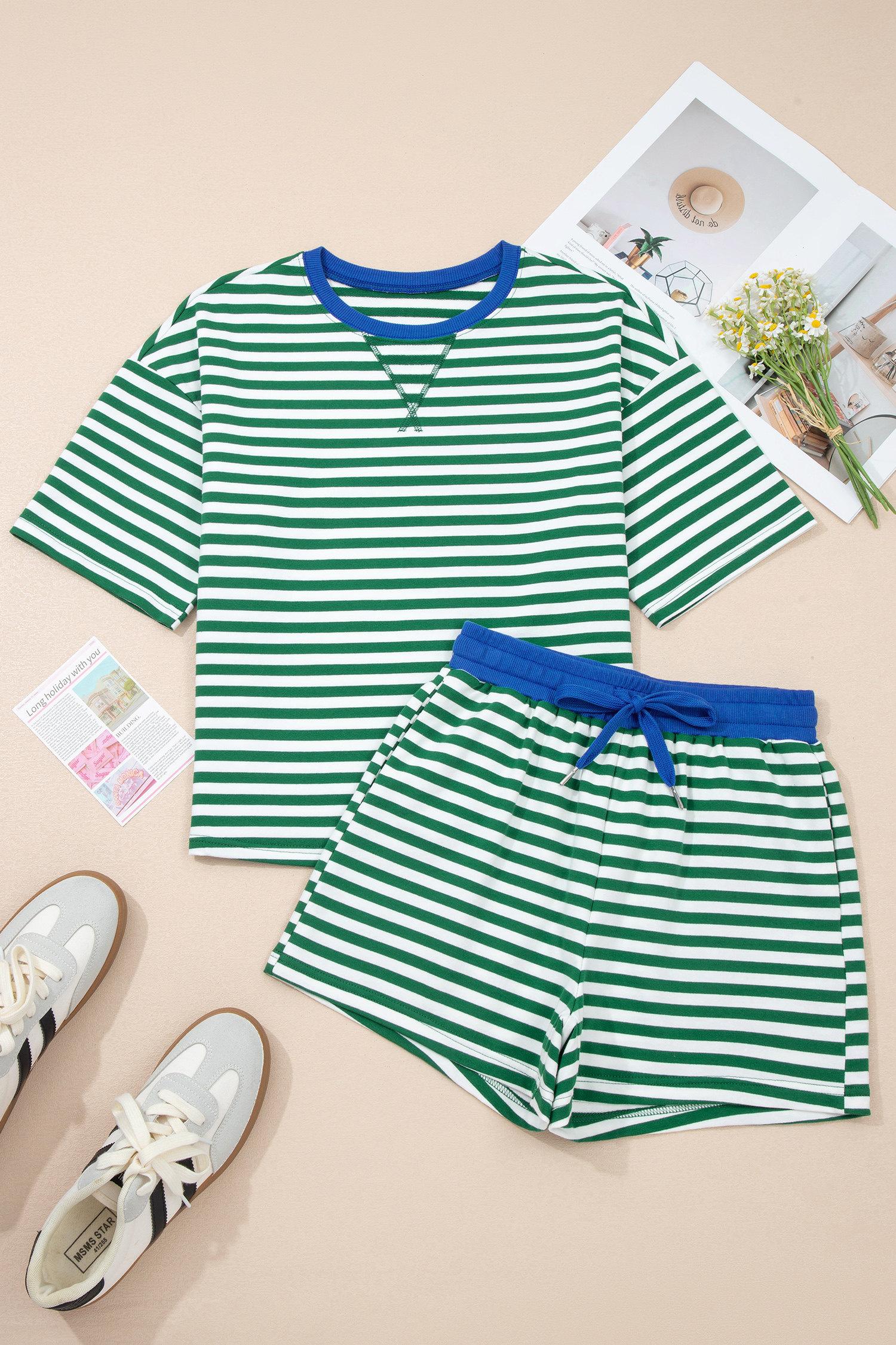 Znacicc Women's Casual Striped Matching Set with Relaxed Boxy Cut Drawstring Waistband Soft Fabric Ideal for Picnics Errands & Relaxing Days Out