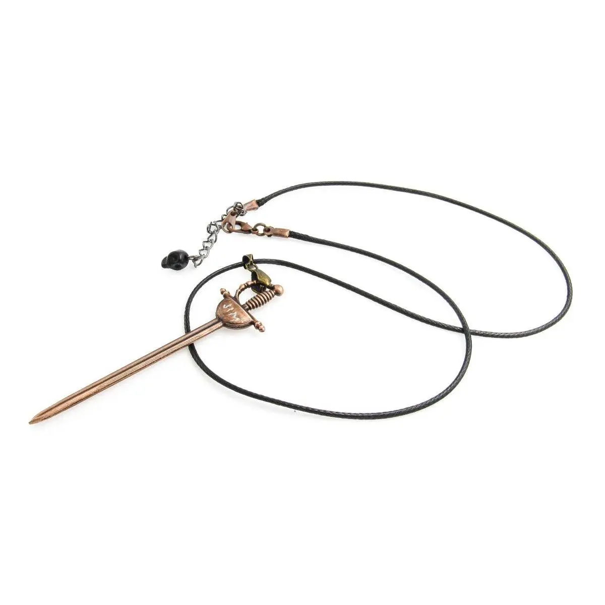 Carved Sword Pendant Necklace with Katana, Rapier and Cheetah-Head Dagger Shaped Copper-Colored Pendants