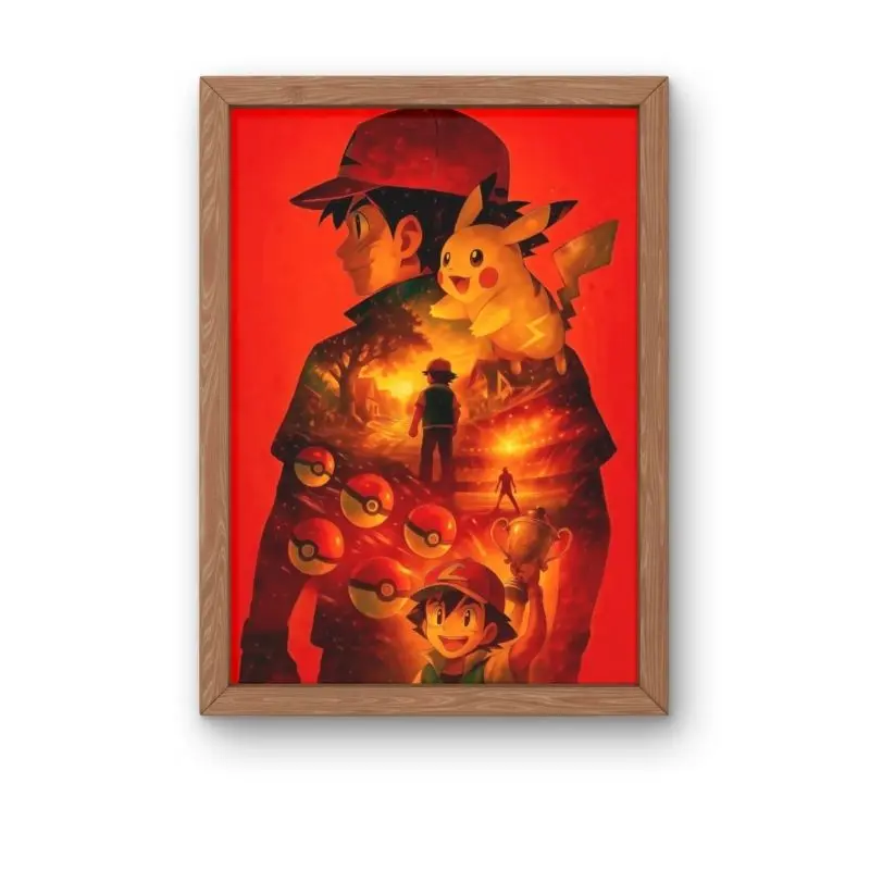 Ash and Pikachu Poster, Anime Wall Art, Bedroom Decor, Unframed Artwork