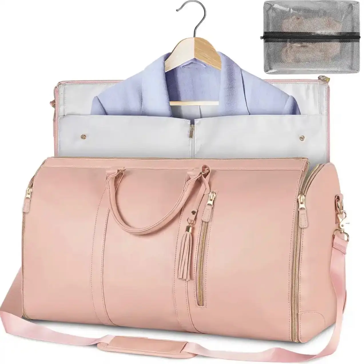 2-in-1 Waterproof Leather Garment Duffel Bag Convertible travel storage