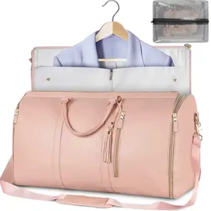 2-in-1 Waterproof Leather Garment Duffel Bag Convertible travel storage