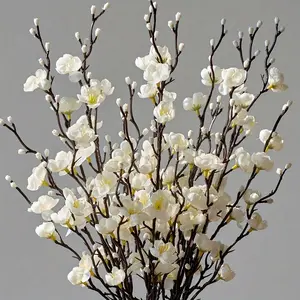 10pcs Winter Decorative Artificial Flowers, White Plum Silk Blossom & Fake Wintersweet, Long Stem Plastic Faux Flowers – for Home, Hotel, Office, Wedding, Party & Garden Centerpieces, All Season Decor & Decoration Ornaments (Vase Not Included)