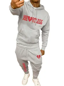 Men's stylish hoodie and pants set, featuring trendy street letter and heart prints. Perfect for casual entertainment, fashionable and cool. A great gift for sons and boyfriends.