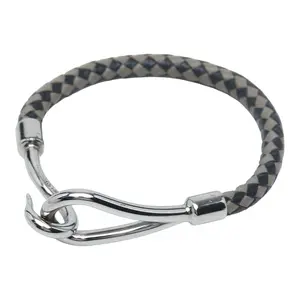 Pre-owned HERMÈS Zinc Alloy Small Leather Goods Jumbo Metal Leather Bracelet