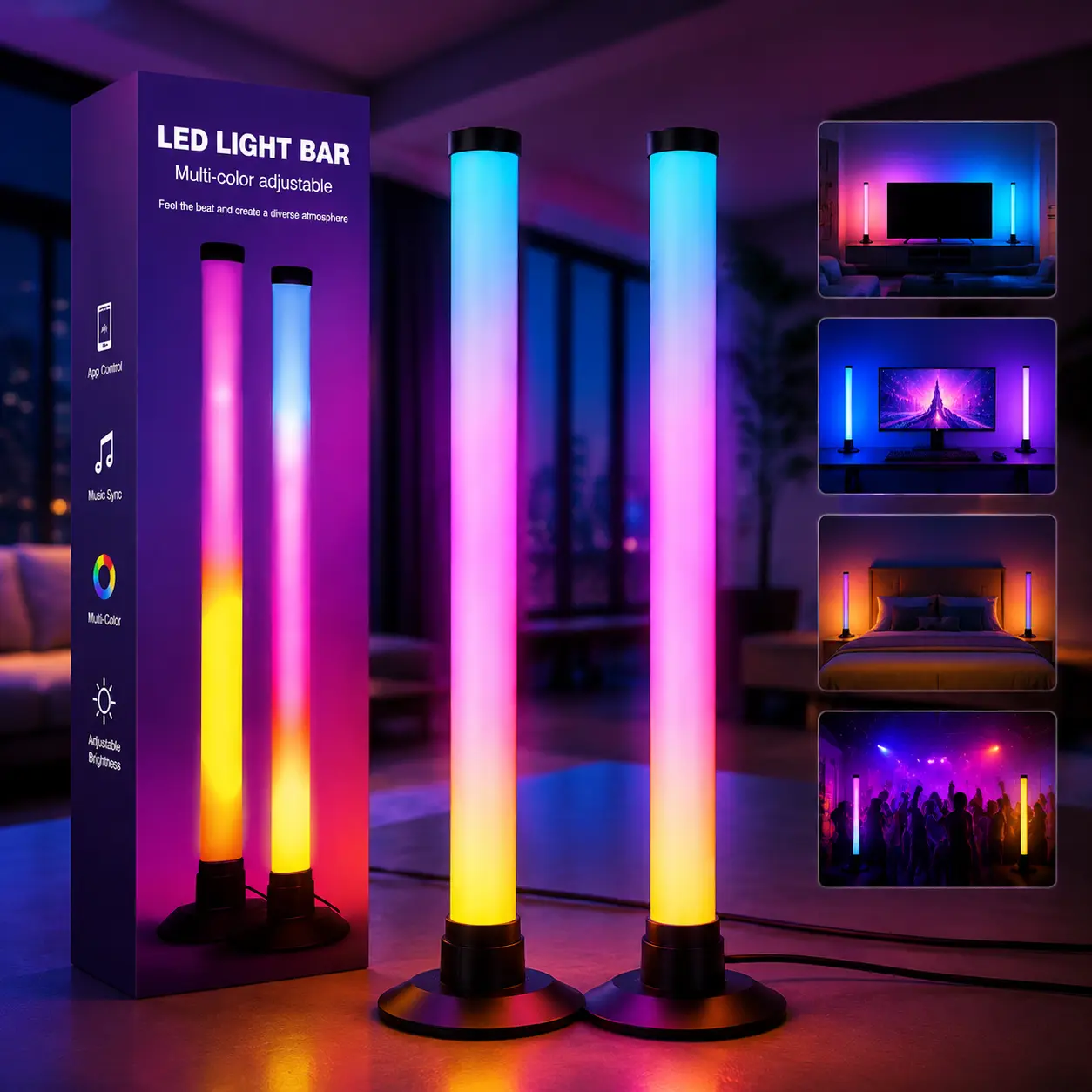 USB Powered RGBIC Mood Desktop Lamp with APP Control, Wireless Controller, Music Reactive Lighting Modes and Adjustable Brightness, Decorative Ambient Standing Light for Bedroom, Streaming Setup,Home  Setup, Living Room, Game Room