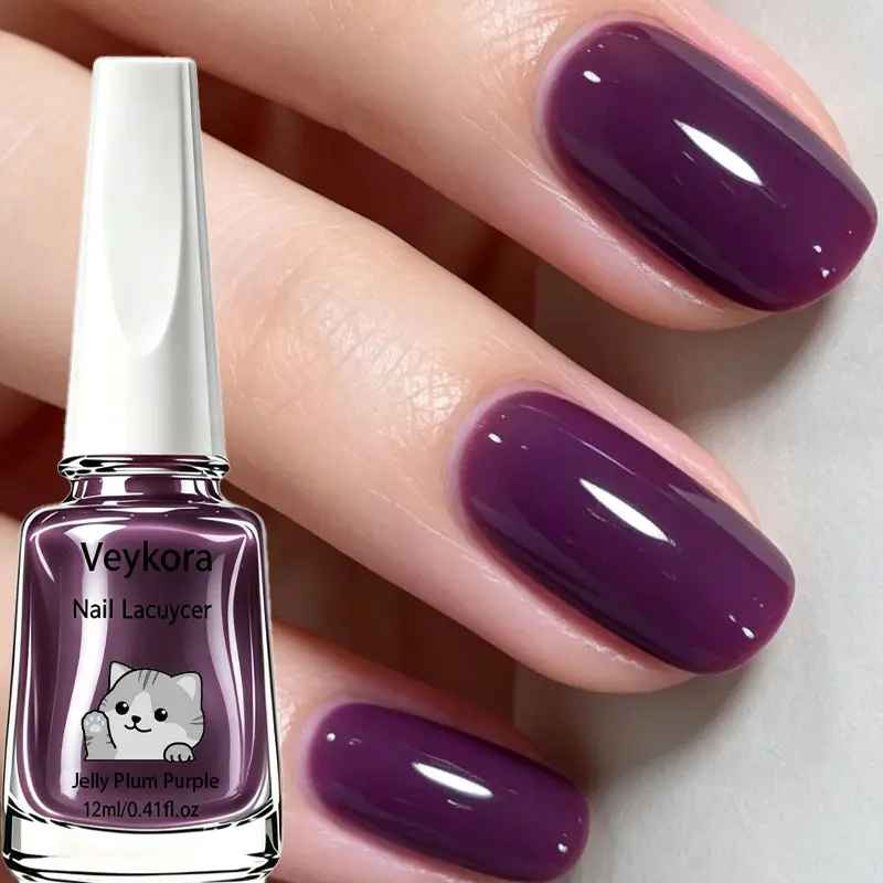 High Gloss Jelly Plum Purple Nail Lacquer - Creamy Non-Gel Nail Polish with Glassy Shiny Effect, Ideal for Daily Outings, Party Fingernail & Toenail Art