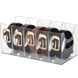 Belt Organizer - Pack Clear Stackable Belt holder For Closet Drawer Storage - 5 Compartments with Removable Dividers, Multi-Purpose Display Bins With Inserts For Ties,Socks,underwear (2)