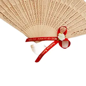 12pcs Personalized Wooden Hand Fan for Quinceañera with Custom Ribbon and Lace Design Perfect for XV Anos Celebrations