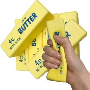 1-Pack Squishy Butter Toy PU Material Slow Rising Squeeze Food Toy Stress & Anxiety Relief Fidget Toy for Adults Office & School Butter Block Strawberry Pink Chocolate Styles