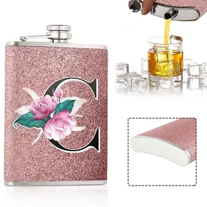 Letter Pattern Glitter Flask, 1 Count Portable Stainless Steel Wine Bottle, Whiskey Hip Flask for Outdoors Travel Picnic Camping