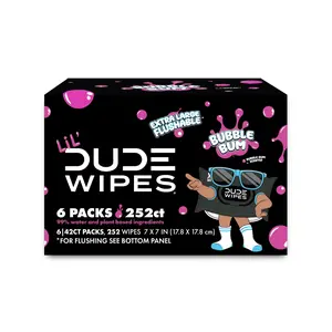 LiL' DUDE Wipes, Extra Large Bubble Bum Flushable Wet Wipes for Kids, Bubble Gum Scent, 252 Count, 6 Pack (Select for More Options) Scented