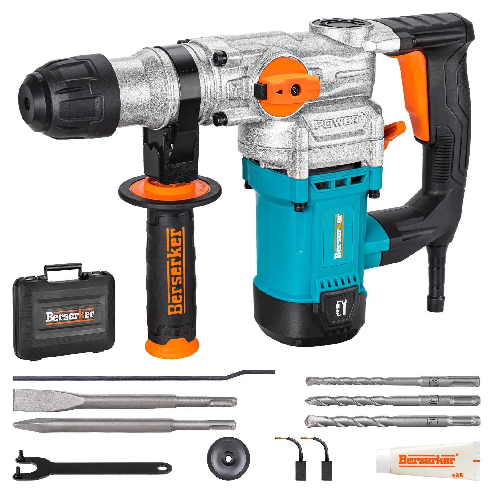 1-1/8" SDS-Plus Drill Powered Rotary Hammer, 1050W, 1050 RPM, Safety Clutch, 360° Adjustable Handle, Adjustable Grip, 3 Drill Bits, Flat Chisel, Point Chisel, Portable Fatigue-Reducing Design, DIY Power Tools Kit,toolupgrade