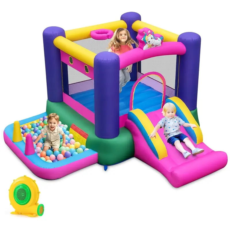 Costzon Inflatable Bounce House with Air Blower & Ball Pit, Bouncy House for Kids Indoor Outdoor w/Basketball Hoop, Blower, Mini Bounce House with Slide for Backyard Birthday Party Gifts for 3-12,No Ocean Ball & Basketball Included Gift Season BlackFriday