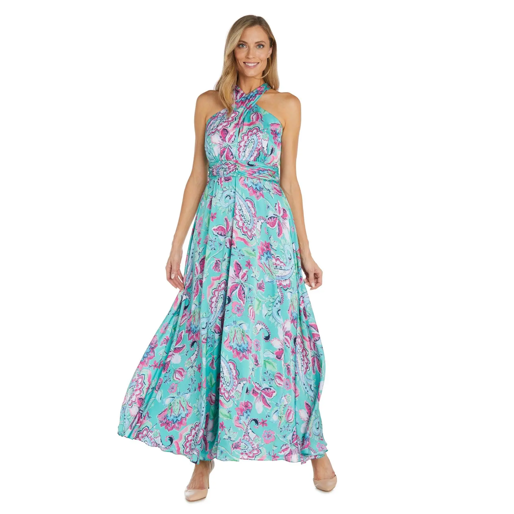 Printed Cross Over Halter Dress
