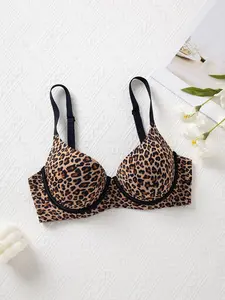 Women's Leopard Print Push-Up Bra – Underwire with Non-Removable Padding, Thin Adjustable Straps – Multi-Tone Leopard Patterns – Suitable for Daily/Date/Commute & More Scenarios Underwear Womenswear