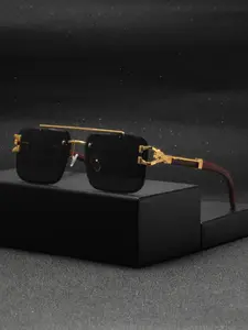 Men's Metal Frameless Leopard Head Imitation Wood Texture Glasses, Fashionable Decorative Eyewear for Commuting Daily Wear, Classic Shades