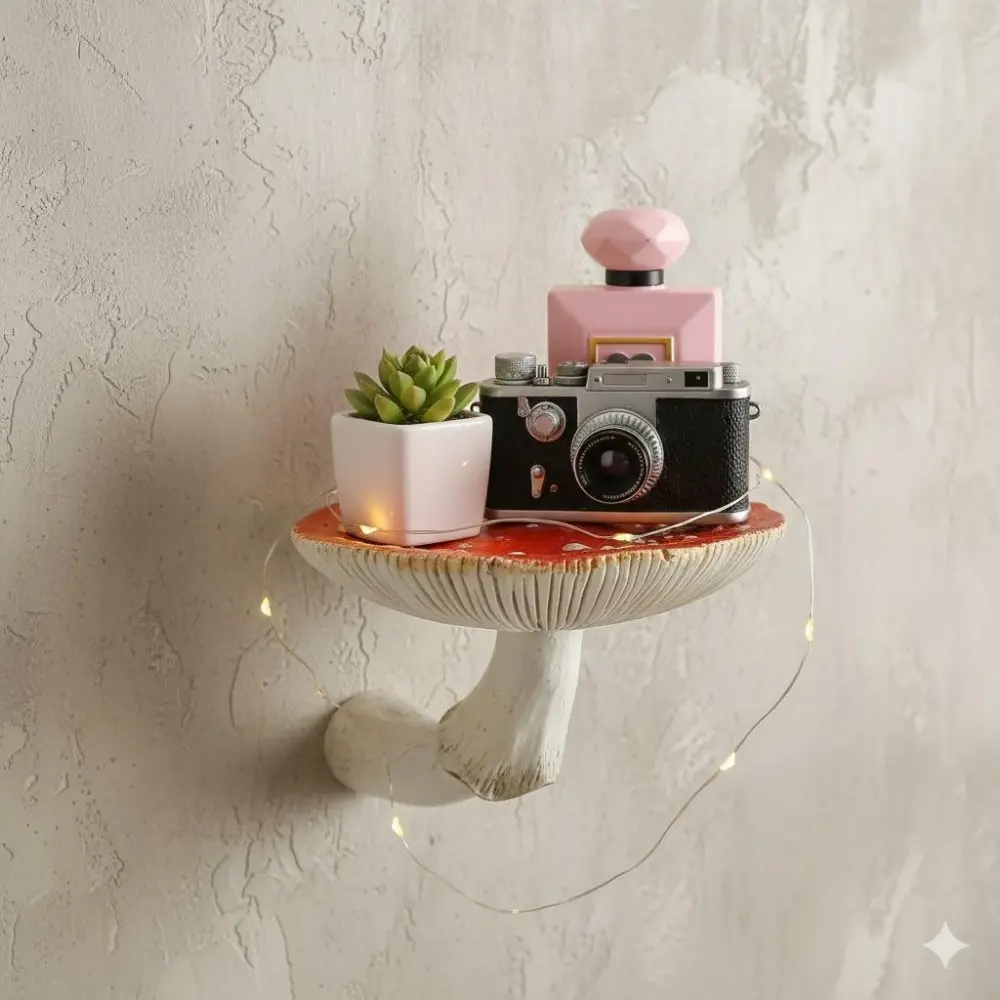 Mushroom Wall Shelf Floating Shelf Bathroom Decor Waterproof Storage Shelf Creative Wall Decor for Living Room Bedroom Office Nordic Style in 3 Sizes Wall Mounted Shelf Wall Shelf Unit