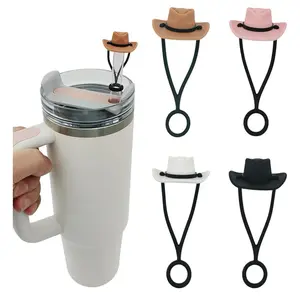4 Pack Silicone Cowboy Hat Straw Covers Cap Compatible with Stanley Cup 30 40 oz, Cute Funny Tumbler Straw Topper Accessories for Man & Woman Christmas Gift Drinkware Set
