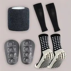 Soccer Socks Set, 7-Piece—Non-Slip Compression Ankle Socks with Shin Guards, Sock Covers & Wrap Bandage, Outdoor Training Match Gear for Youth & Adults