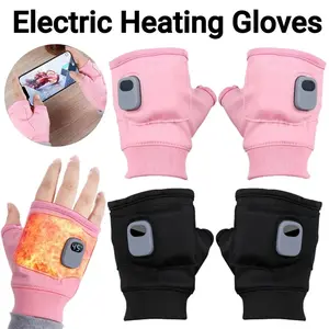 Adjustable USB heated half finger gloves, electrically heated winter gloves with touch screen compatibility, 1 pair of rechargeable hand warmers, heating gloves with three temperature modes for home use, Christmas gift, Touchscreen Glove, Heated Gloves