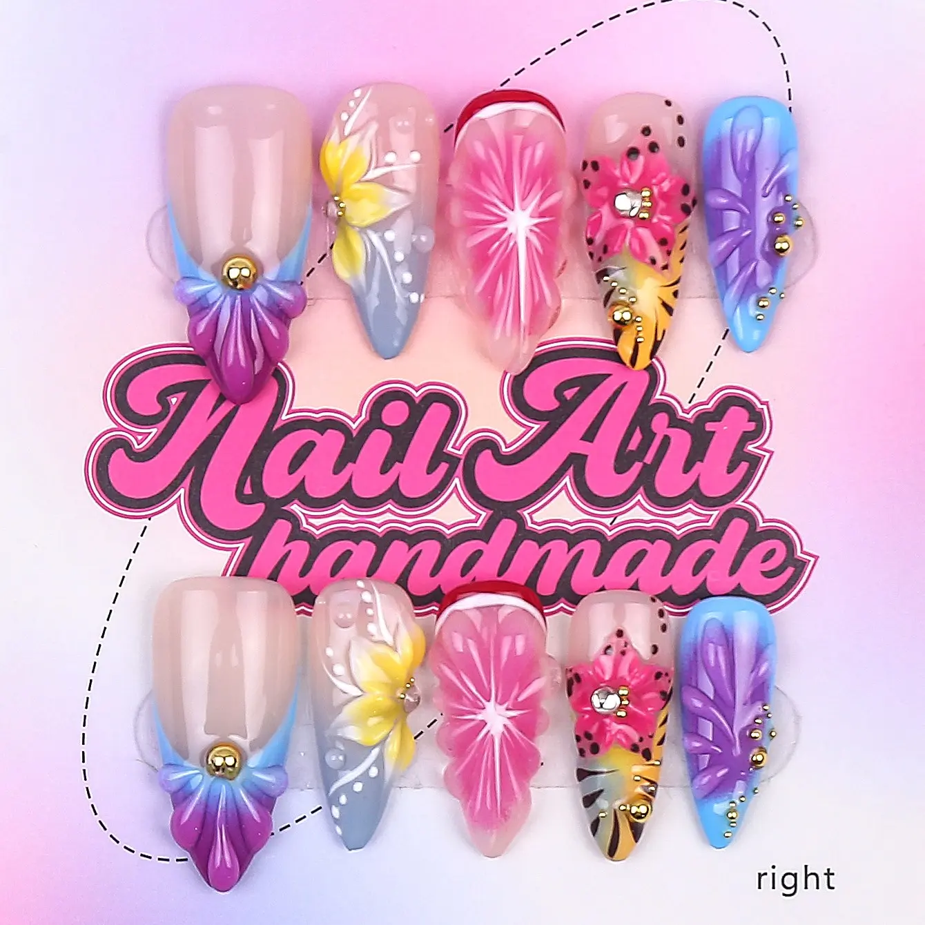 Delicatething Y2K Style Almond Shape Handmade Press On Nail Art, Decorative Nails, 4 Sizes XS S M L, Blueberry Polka Dot French Design, Perfect for Parties, Includes Jelly Glue, Almond Shape Nails